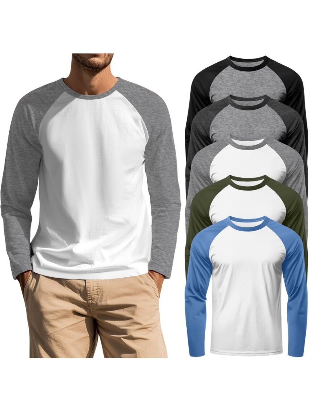 August Alley 5 Pack Mens Long Sleeve Baseball Shirts Raglan Tops